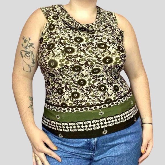 Vintage 90s floral cowl neck sleeveless blouse - Picture 1 of 4